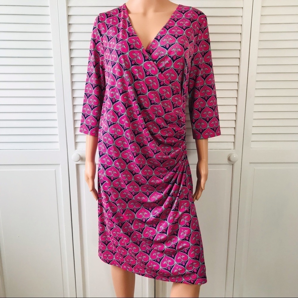 New TRACY NEGOSHIAN Pink Dolly V-Neck Geometric Pattern Dress Size Large